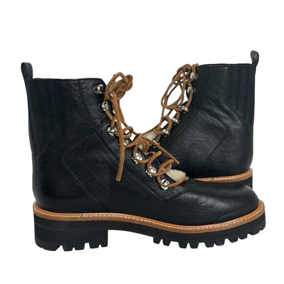 Marc Fisher LTD  Izzie Shearling Lug Sole Black Lace Up Ankle Boot Size 9 NEW - Picture 4 of 11